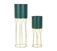 Mauro Ferretti Vase Holder Set 2 PZ Geometrico Iron Verde e Oro 70x23