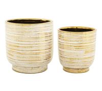 Mauro Ferretti VASI Coppia Melody Ceramica Bianco e Oro 24X23 cm