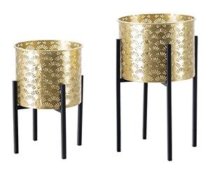Mauro Ferretti VASI GLISSY Stand Coppia -A- Metallo, Oro E Nero, 21X38 cm