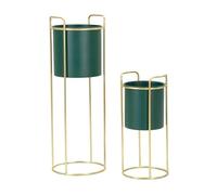 Mauro Ferretti Vasi Porta Vasi Set 2 Pz Verde e Oro, Ferro, Ø 24X70-19,5X45