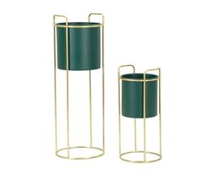 Mauro Ferretti Vasi Porta Vasi Set 2 Pz Verde e Oro, Ferro, Ø 24X70-19,5X45