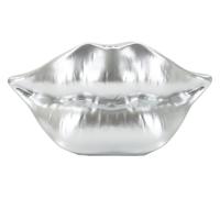 vaso in resina argentata a forma di labbra Moderno MOUTH JAR LIP Dimensioni 23x8x h12 cm in Polyresin con venature del legno argento