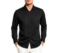 Mauro Kane Camicia da uomo a maniche lunghe, elasticizzata, in raso, non | Camicia classica senza pieghe, vestibilità regolare, per il tempo libero, per il lavoro, la vita quotidiana e i matrimoni