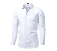 Mauro Kane Camicia da uomo formale con bottoni nascosti camicia a maniche lunghe camicia casual tinta unita vestibilità regolare, bianco, XXL