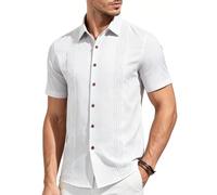 Mauro Kane Camicia Guayabera Uomo Maniche Corte, con Bottoni, Leggera Traspirante Comoda, Camicia Estiva da Tempo Libero Bianco L