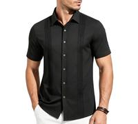 Mauro Kane Camicia Guayabera Uomo Maniche Corte, con Bottoni, Leggera Traspirante Comoda, Camicia Estiva da Tempo Libero