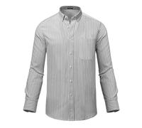 Mauro Kane Camicia Oxford da uomo, a maniche lunghe, in cotone, con bottoni, stile casual, a righe, con tasca, Grigio, XL