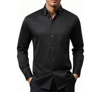 Mauro Kane Camicia Uomo Manica Lunga Business Camicia a Bottoni con Tasca Toracica Taglio Regolare Modello Casual Elegante Lucentezza Tenue Nero XL
