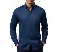 Mauro Kane Camicia Uomo Manica Lunga Business Camicia a Bottoni con Tasca Toracica Taglio Regolare Modello Casual Elegante Lucentezza Tenue Blu Navy XL