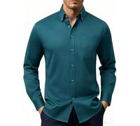 Mauro Kane Camicia Uomo Manica Lunga Business Camicia a Bottoni con Tasca Toracica Taglio Regolare Modello Casual Elegante Lucentezza Tenue Blu Pavone L