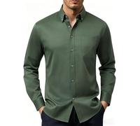 Mauro Kane Camicia Uomo Manica Lunga Business Camicia a Bottoni con Tasca Toracica Taglio Regolare Modello Casual Elegante Lucentezza Tenue Verde Militare M