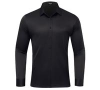 Mauro Kane Camicia Uomo No Stiro Manica Lunga - Camicia Elegante da Uomo con Una Lucentezza Tenue, Regular Fit Business Casual, Antipiega con Bottoni Nero XXL