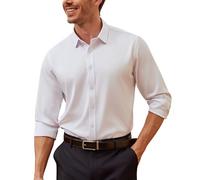 Mauro Kane Camicia Uomo No Stiro Manica Lunga - Camicia Elegante da Uomo con Una Lucentezza Tenue, Regular Fit Business Casual, Antipiega con Bottoni Bianca XL