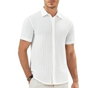 Mauro Kane Camicia Uomo Senza Stirare Maniche Corte Maglia Jacquard Camicia Estiva con Bottoni Antipiega Camicie Casual per Ufficio e Tempo Libero
