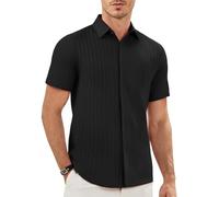 Mauro Kane Camicia Uomo Senza Stirare Maniche Corte Maglia Jacquard Camicia Estiva con Bottoni Antipiega Camicie Casual per Ufficio e Tempo Libero