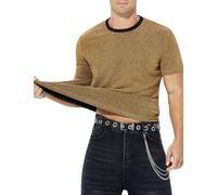 Mauro Kane Maglietta Uomo con Paillettes e Glitter Manica Corta Maglia Brillantini per Danza Discoteca e Party Gold XXL