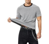 Mauro Kane Maglietta Uomo con Paillettes e Glitter Manica Corta Maglia Brillantini per Danza Discoteca e Party Argento M