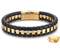 Mauro Vinci Bracciale da uomo in pelle color oro con chiusura magnetica - Regolabile da 19,5 cm a 21 cm Bari - Cinturino in pelle con confezione regalo