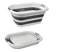 Maury's Bacinella Pieghevole Multiuso, In Colore Grigio e Bianco, Ideale per Bucato, Cucina o In ogni altro Utilizzo quotidiano, Facile Da Riporre Dopo l'Utilizzo (Rettangolare- 26 LT)