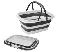 Maury's Bacinella Pieghevole Multiuso, In Colore Grigio e Bianco, Ideale per Bucato, Cucina o In ogni altro Utilizzo quotidiano, Facile Da Riporre Dopo l'Utilizzo (Rettangolare con manici- 8,5 LT)