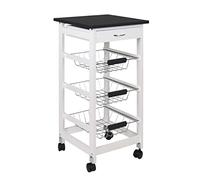 MAURY'S CARRELLO PORTAFRUTTA CON 3 CESTI IN COLORE BIANCO 37x37x76h Cm(Carrello Bianco con Top Nero)