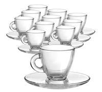 MAURY'S IL NUMERO UNO DEL RISPARMIO Set 6/12 Tazzine da Caffè - Trasparenti, con Piattino, in Vetro, 95 cc, Elegante, Espresso - 6 x 6,5 cm (12, Trasparente)