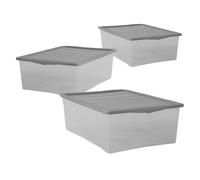 MAURY'S IL NUMERO UNO DEL RISPARMIO Set di 3 Contenitore in Plastica Trasparente Multiuso con Coperchio Resistente Salvaspazio Impilabile BOX TAGLIA XS 32 X 19 X H12 CM, 5 Lt.