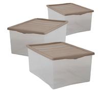 MAURY'S IL NUMERO UNO DEL RISPARMIO Set di 3 Contenitore in Plastica Trasparente Multiuso con Coperchio Resistente Salvaspazio Impilabile BOX TAGLIA L 55 X 39 X H25 CM, 42 Lt.
