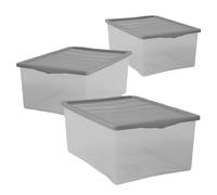 MAURY'S IL NUMERO UNO DEL RISPARMIO Set di 3 Contenitore in Plastica Trasparente Multiuso con Coperchio Resistente Salvaspazio Impilabile BOX TAGLIA M 42 X 35 X H18 CM, 21 Lt.