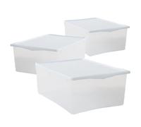 MAURY'S IL NUMERO UNO DEL RISPARMIO Set di 3 Contenitore in Plastica Trasparente Multiuso con Coperchio Resistente Salvaspazio Impilabile BOX TAGLIA S 35 X 25 X H15 CM, 10 Lt.