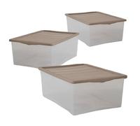 MAURY'S IL NUMERO UNO DEL RISPARMIO Set di 3 Contenitore in Plastica Trasparente Multiuso con Coperchio Resistente Salvaspazio Impilabile BOX TAGLIA S 35 X 25 X H15 CM, 10 Lt.