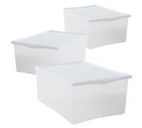 MAURY'S IL NUMERO UNO DEL RISPARMIO Set di 3 Contenitore in Plastica Trasparente Multiuso con Coperchio Resistente Salvaspazio Impilabile BOX TAGLIA M 42 X 35 X H18 CM, 21 Lt.