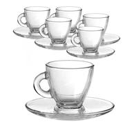 MAURY'S IL NUMERO UNO DEL RISPARMIO Set Tazzine da Caffè - Trasparenti, con Piattino, in Vetro, 95 cc, Elegante, Espresso - 6 x 6,5 cm