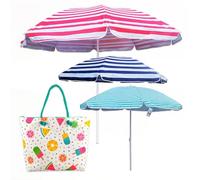 Maury's Kit Ombrellone da Spiaggia Super Resistente in Colorazione Assortita + Borsa da Mare Estiva, Capiente Porta Teli da Mare, Solari, Vai al Mare Senza Pensieri