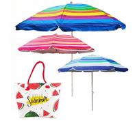 Maury's Kit Ombrellone da Spiaggia Super Resistente in Colorazione Assortita + Borsa da Mare Estiva, Capiente Porta Teli da Mare, Solari, Vai al Mare Senza Pensieri