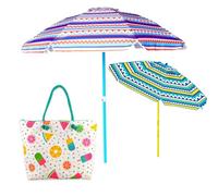 Maury's Ombrellone da Spiaggia Cool & Glam + Borsa Mare Porta Oggetti in Colorazione Assortita per una Protezione Solare Elegante e Resistente (Siracusa Assortito 2 Mt)
