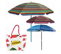 Maury's Ombrellone da Spiaggia Mondello 1,8 m Diametro Tubo 28 mm con Sacca in Nylon + Borsa Mare Porta Oggetti - con Disegni Estivi per Spiaggia, Telo da Mare, Solari, Cellulare - Estate al Top