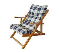 MAURY'S Poltrona Sdraio Relax Comodona in Legno 3 posizioni con Cuscino Imbottito Adatta a Ogni Ambiente (Scozzese Blu)