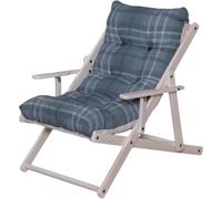 MAURY'S Poltrona Sdraio Relax Comodona in Legno 3 Posizioni con Cuscino Imbottito Scozzese Grigio/Blu