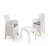 IPAE PROGARDEN Set Salotto da Giardino con Due Poltrone e Tavolino in PP effetto Rattan colore Bianco - AKITA BIANCO