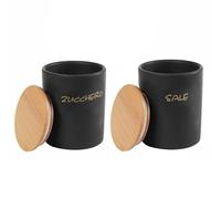 Maury's Set 2 Barattoli in Ceramica con Top in Legno 10x13cm: Sale e Zucchero (Tondo Nero - 2 Pz)