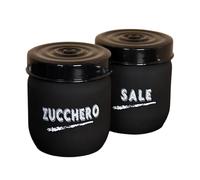 Maury's Set 2 Barattoli in Vetro Satinato da 425 ml per Sale e Zucchero, Colore Nero, Design Elegante e Moderno