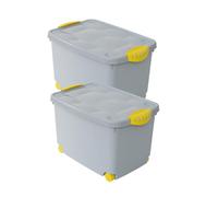 MAURY'S Set 2 Contenitori Multiuso Con Ruote e Coperchio Grigio Uniforme 55 Lt. 60L x 40P x 36H cm Attrezzi, Utensili, e Altre Attrezzature da Garage. (Set 2 con Ruote Grigio (60x40x36 cm))
