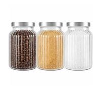 Maury's Set 3 Barattoli Classici con Tappo in Metallo - in Vetro Trasparente, Vasetti per Cucina, per Alimenti, Caffè, Zucchero, Sale, Spezie, Capacità 750ml - Dimensioni 11x16h cm