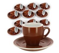 Maury's Set 6/12 Tazzine da Caffè - con 6 Piattini, Marroni, Liscio, Brillante, 88 cc, Robuste, Espresso, per Uso Quotidiano, Casa, Bar - 6,5H cm (12, Marrone)