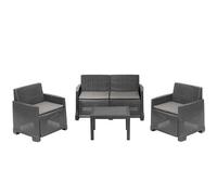 Maury's Set di Mobili da Giardino per Interni ed Esterni, Design Moderno, Eleganza per il tuo Spazio Outdoor. Effetto Rattan con Cuscini, Tavolo 2 Poltrone e Divano (Antracite, Iseo)