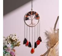 Mausouca Alberi della Vita in Cristallo con Acchiappasogni, Gemme Chakra per Appendere alle Pareti Interne per Finestre, Giardino, Decorazione per la Casa (arancione e nero)