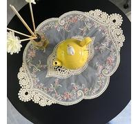 Mausouca Centrini ovali in pizzo, 2 pezzi, tovagliette all'americana in morbido pizzo, ricamate con franch, sottobicchieri (beige, 43 cm x 32 cm)