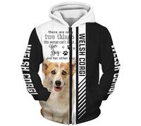 MAUXpIAO Felpe con cappuccio Giacche T-shirt Cardigan Sottile 3D WELSH CORGI Stampa Pullover Uomo Donna Poliestere Felpa casual Unico Stampa/A1/S