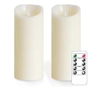 Mavandes Candele LED Tremolanti Senza Fiamma Con Telecomando - 10 x 25CM, a Batteria, Tempistica, Pilastro di Cera Reale, Avorio - Confezione da 2 Elettriche Finte di Lunga Durata